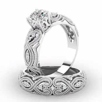 12 Stilius 2-in-1 Retro Mados Princesė Iškirpti Mėlyna Kristalų Žiedas AAA Kubinių Zirconia Papuošalai Žavesio Nuotakos Vestuvių Vestuvinis Žiedas Rinkinys