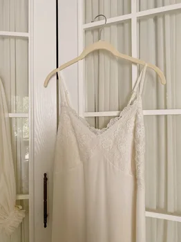 Derliaus Viename Minkštas Moterų Naktį Suknelė Royal Princess Balta Nėrinių Elegantiškas Ilgas Sleepwear