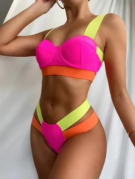 Vasaros 2021 Seksualus Bikini String Kontrastas Tvarstis Brazilijos Bikini Biquini Maudymosi Kostiumėliai, Maudymosi Kostiumą, Moterims Maillot De Bain Femme