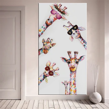 Spalvinga Žirafa Gyvūninės Šeimos Plakatas, Tapyba Cuadros Už Vaikas Sienos Paveiksl Kambarį Namų Dekoro Žirafa, Plakatai, Tapyba