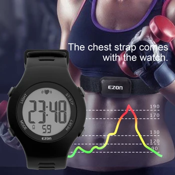 Naujas EZON T037 Vyrų, Moterų Sporto Laikrodis su Krūtinės Dirželis Skaitmeninis Širdies ritmo Monitorius Valandos Varpelių Skambėjimo 50 Metrų atsparus Vandeniui