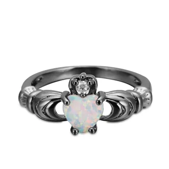 Elegantiškas Širdies Vaivorykštė Opalas Žiedas Moterų Krada žiedas Juodojo Aukso Vestuvinis Žiedas