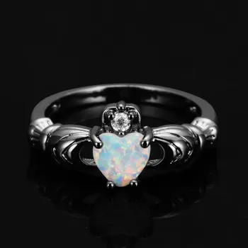 Elegantiškas Širdies Vaivorykštė Opalas Žiedas Moterų Krada žiedas Juodojo Aukso Vestuvinis Žiedas