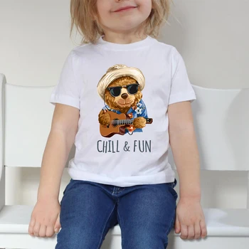 Boys & Girls Cartoon marškinėliai Vaikams Meškiukas Tee Berniukams, Vaikų Vasaros trumpomis Rankovėmis T-shirt vatos Pagaliukai Balti Drabužiai