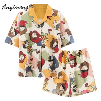 Dviejų dalių Komplektas Moterų Mados Namų Drabužių korėjos Pijamas Tekstūros Medvilnės Audinio Cardigan Mygtuką Priekyje Pižama Atsitiktinis Sleepwear