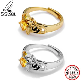 S'STEEL 925 Sterlingas Sidabro Bičių Cirkonis Aukso Reguliavimo Žiedas Moterims Accesories Šalies Atidaryti Žiedai 2021 Tendencija Smulkūs Juvelyriniai dirbiniai