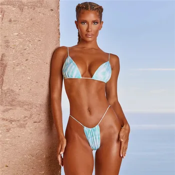 2021 Mados Moterų Sexy Bikini Paplūdimys Solid Color Print T maudymosi kostiumėlis su Krūtinės Mygtukai