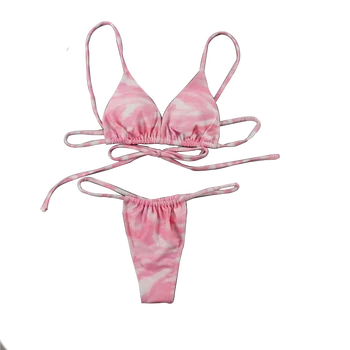 2021 Mados Moterų Sexy Bikini Paplūdimys Solid Color Print T maudymosi kostiumėlis su Krūtinės Mygtukai
