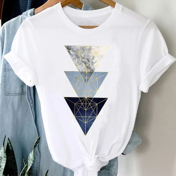 T-marškinėliai Moterims 90-ųjų Stiliaus Mujer Camisetas Pledas Geometrinis Stilingas Mados Drabužius Marškinėlius Viršuje Lady Spausdinti 2021 Tee Marškinėliai