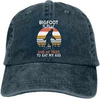 Bigfoot yra Realus ir Jis Bandė Valgyti Mano Subinę Skrybėlę Beisbolo kepuraitę, Siuvinėta Medvilnė Reguliuojamas Tėtis Trucker Bžūp Golfo Skrybėlę