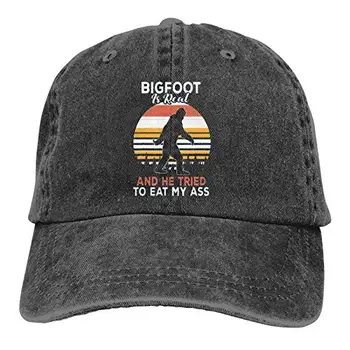 Bigfoot yra Realus ir Jis Bandė Valgyti Mano Subinę Skrybėlę Beisbolo kepuraitę, Siuvinėta Medvilnė Reguliuojamas Tėtis Trucker Bžūp Golfo Skrybėlę