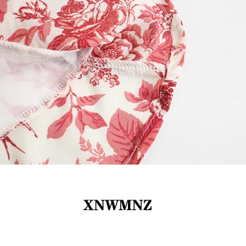 XNWMNZ 2021 Moterų Elegantiškos Raudonos spalvos Gėlių Spausdinti Reguliuoti Spageti Dirželis Suknelė Seksualus Slim Raukiniai Vestidos Derliaus Vamzdžio Viršaus Mini Suknelės