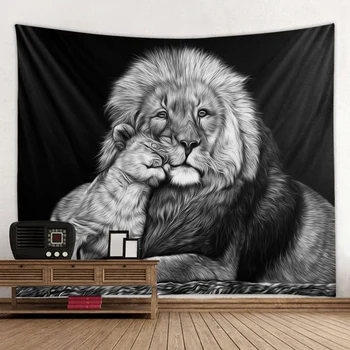 Karšto pardavimo black ir white lion aukštos raiškos spausdinimas, siuvinėjimas, yra minkšta ir lengva rūpintis sienų apdailai kabinti medžiaga