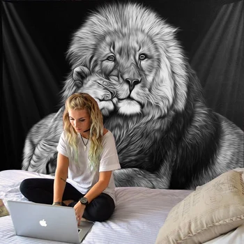 Karšto pardavimo black ir white lion aukštos raiškos spausdinimas, siuvinėjimas, yra minkšta ir lengva rūpintis sienų apdailai kabinti medžiaga