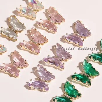 Interneto Įžymybė Aurora Magija Deimantų 3D Aukso Krašto Crystal Butterfly Manikiūro, Nagų Dailės Papuošalų, Metalo, Cirkonio Nagai