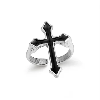 2021 Naujas 1PC Vintage Black Didelis Kryžius Atidaryti Žiedas Moterims, Šaliai, Papuošalai, Vyrų Madinga Gotikos Metalo Spalvos Piršto Žiedą, Vyrai Žiedas
