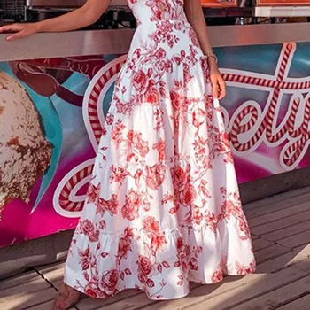 Vasaros Spageti Dirželis Suknelė Moterims Gėlių Spausdinti Rankovių Suknelės Boho Elegantiškas Atsitiktinis Atostogų Ilga Suknelė Vestidos 2021 Naujas