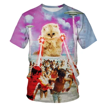 Vasaros mados nauja, T-marškinėliai, vyrų ir vaikų mėgstamiausių mažos katė, 3D spausdinimas, atsitiktinis ir kvėpuojantis trumparankoviai viršų