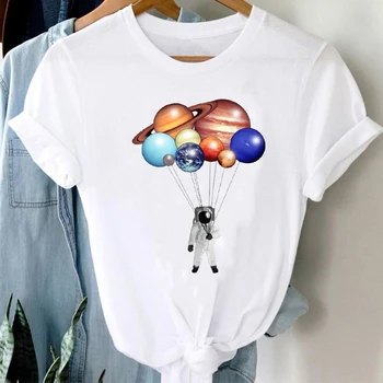 T-marškinėliai Moterims 90-ųjų Animacinių filmų Kosmoso Mergina Ponios Trumpas Rankovės Pavasario Vasaros Drabužių Stilingas Marškinėlius Viršuje Lady Spausdinti Seksualus Tee Marškinėliai