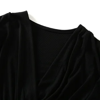 Elegantiškas Kryžiaus V-Neck T Shirt Slim Moterų ilgomis Rankovėmis Megztinis Marškinėliai Femme Office Lady Pagrindinio Viršuje Liesas Tees Drabužių Pavasario