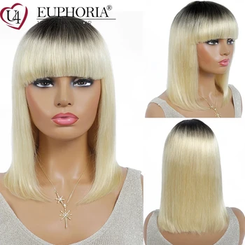 Brazilijos Remy Human Hair Pilna Mašina Padarė Ne Nėrinių Perukai Su Kirpčiukais Šviesūs 613 Tiesūs Plaukai, Perukai Ombre Platinum EUFORIJA