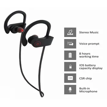 Sporto Bluetooth Ausines IPX7 atsparus Vandeniui Belaidės Ausinės w/Mic HD Stereo in-Ear Ausinių Triukšmo Panaikinimo