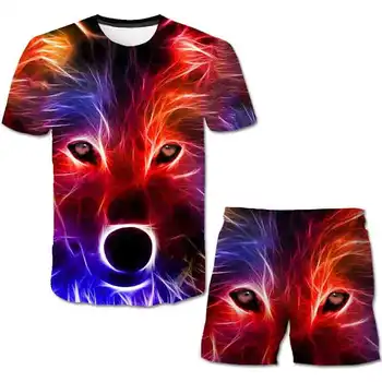 2019 Wolf 3D Spausdinimo Gyvūnų Kietas Ir Ynteresting T-shirt berniukas trumparankoviai Vasaros Top marškinėliai + Šortai Collocation Šeimos Apranga