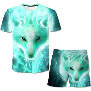 2019 Wolf 3D Spausdinimo Gyvūnų Kietas Ir Ynteresting T-shirt berniukas trumparankoviai Vasaros Top marškinėliai + Šortai Collocation Šeimos Apranga