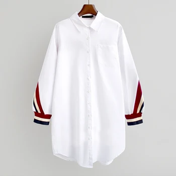 Juostele Moterų Palaidinė Atsitiktinis Marškinėliai Balti Marškiniai Mygtuką-Iki Mada Palaidinė Derliaus Moterų Top Prarasti Ilgomis Rankovėmis Camisas De Mujer 2021