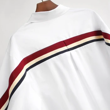 Juostele Moterų Palaidinė Atsitiktinis Marškinėliai Balti Marškiniai Mygtuką-Iki Mada Palaidinė Derliaus Moterų Top Prarasti Ilgomis Rankovėmis Camisas De Mujer 2021