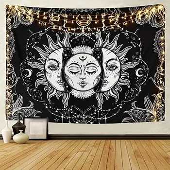 Mandala Saulės ir Mėnulio Gobelenas Psichodelinio Gobelenas Juoda ir Balta Mystic Gobelenas Sienos Kabo Dekoro Freskos Hipių Tapiz