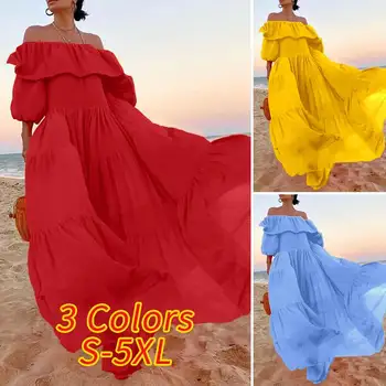 Summer Maxi Dress VONDA Moterų 3/4 Rankovės Off Peties Šalis, Plisuotos Suknelės Bohemijos Vestidos Paplūdimio Sundress Femme