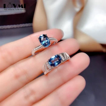 Prabanga Blue Stone Moterų Žiedai 925 Skiedra Akvamarinas Brangakmenio Atidarykite Reguliuojamas Priedai Pora Žiedus Elegantiškas Dalyvavimas Papuošalai