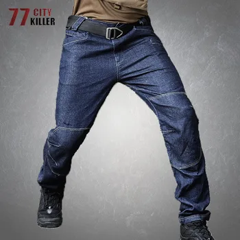 Karinis Taktinis Džinsinio audinio Kelnės Vyrams, Atsitiktinis Multi-pocket Elastingumą Kelnės Vyrų Armija SWAT Kovos Darbą Krovinių Jeans Mens Poilsiu