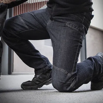 Karinis Taktinis Džinsinio audinio Kelnės Vyrams, Atsitiktinis Multi-pocket Elastingumą Kelnės Vyrų Armija SWAT Kovos Darbą Krovinių Jeans Mens Poilsiu