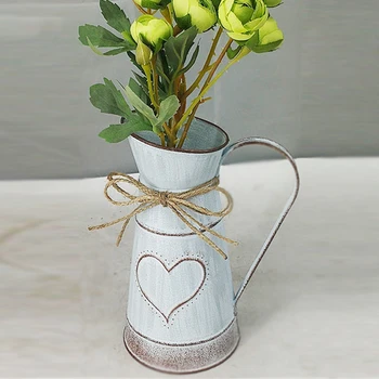 Gėlių Puokštes Namų Puošybai Darbalaukio Džiovintų Gėlių Vaza Derliaus, Šalies Stiliaus Metalo Laistymo Kibirą Amatų