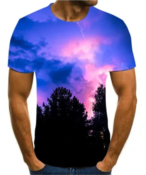 2021 vyrų 3D print T-shirt, žaibo kraštovaizdžio print T-shirt, juoda vasaros T-shirt apvalus kaklas paplūdimio T-shirt