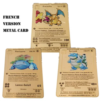 Pokemon Franse Kaarten Aukso Metalo Eerste Editie Kaart Charizard Pikachu Collectie Kaart Veiksmų Skaičius, Modelis Rūšies Speelgoed Dovana