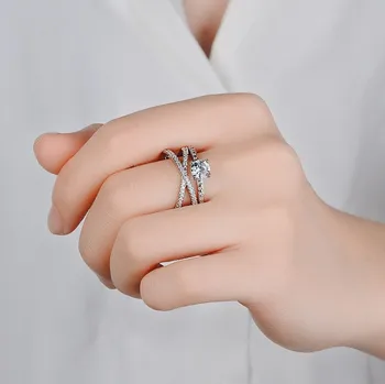 2021 Naujas Mados 925 Sterlingas Sidabro Širdies Rodyklės Šviečia Kristalų Dizaineris Žiedas Moterims Cirkonis Sužadėtuvių, Vestuvių Žiedai Papuošalai
