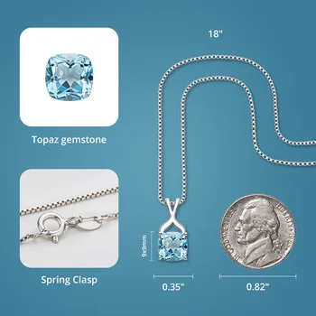 GICA GEMA 925 Sterlingas Sidabro 4.5 ct Gamtos Mėlynas Topazas Sukurta Vestuvių Karoliai Pakabukas Fine Jewelry