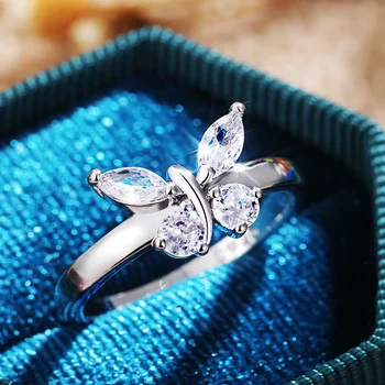 Huitan Prabangus Sidabro Spalva Crystal Butterfly Žiedai Moterų AAA Kubinis Cirkonis Subtilus Vestuvių Vestuvės Žiedai bižuterijos