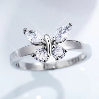 Huitan Prabangus Sidabro Spalva Crystal Butterfly Žiedai Moterų AAA Kubinis Cirkonis Subtilus Vestuvių Vestuvės Žiedai bižuterijos