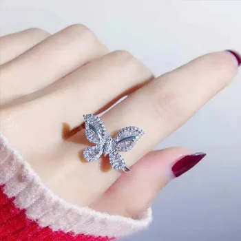 Asmenybės baltas cirkonis drugelis piršto žiedą, Europos ir Amerikos banga retro mados žiedas šaltas vėjas super fairy ring