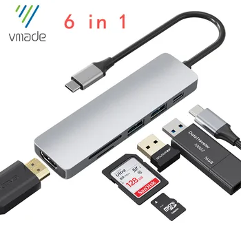 USB HUB C 4K 30HZ HDMI suderinamus Doko Adapteris 6 1 Dvejopo Tipo c PD 3.0, USB 3.0 TF/SD Kortelę 