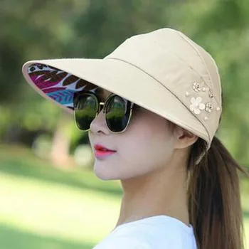 Dihope Naują Atvykimo UV Apsauga Moterims Vasaros Paplūdimio Saulės Skrybėlės Pearl Packable Saulės Skydelis Skrybėlę Su Didelių Galvų Platus Kraštų Moteriška Kepurė