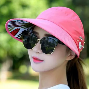 Dihope Naują Atvykimo UV Apsauga Moterims Vasaros Paplūdimio Saulės Skrybėlės Pearl Packable Saulės Skydelis Skrybėlę Su Didelių Galvų Platus Kraštų Moteriška Kepurė