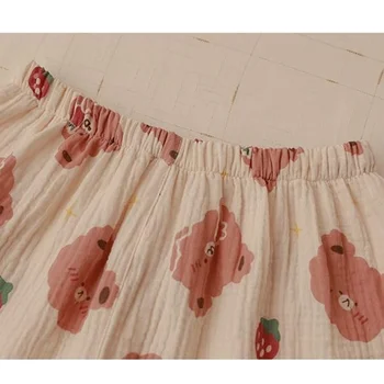 QWEEK Medvilnės Pižama Kimono Moterų Kawaii Roomwear Vasaros 2021 Kostiumas Juokinga Lokys Spausdinti Pižamos Braškių Sleepwear Mielas Pijamas