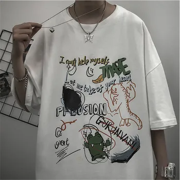 Juoda Hip-Hop Šokių T-Shirt Vyrai Juokinga Harajuku Marškinėlius Streetwear Mados Japonijos Hip-Hop Prarasti Pusę Rankovės dinozaurų marškinėliai Vyrams
