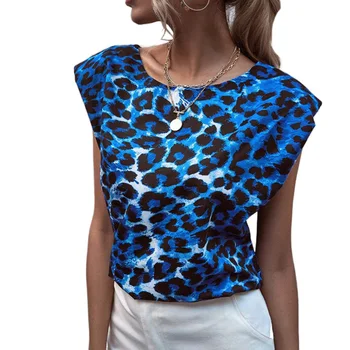 CHSDCSI Mados Seksualus Leopard Print Print Palaidinė Moterims, Elegantiška Apvali Kaklo Prarasti Berankoviai Marškinėliai Topai Atsitiktinis Streetwear Outwear