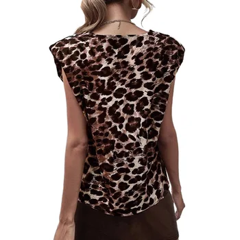 CHSDCSI Mados Seksualus Leopard Print Print Palaidinė Moterims, Elegantiška Apvali Kaklo Prarasti Berankoviai Marškinėliai Topai Atsitiktinis Streetwear Outwear